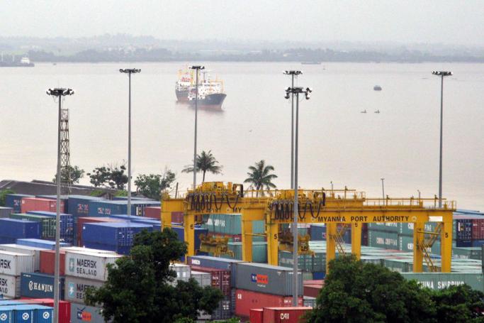A general view of the container yard of the Myanmar Port Authority beside the Yangon river in BoTaTaung Township, Yangon. Photo: Nyein Chan Naing/EPA