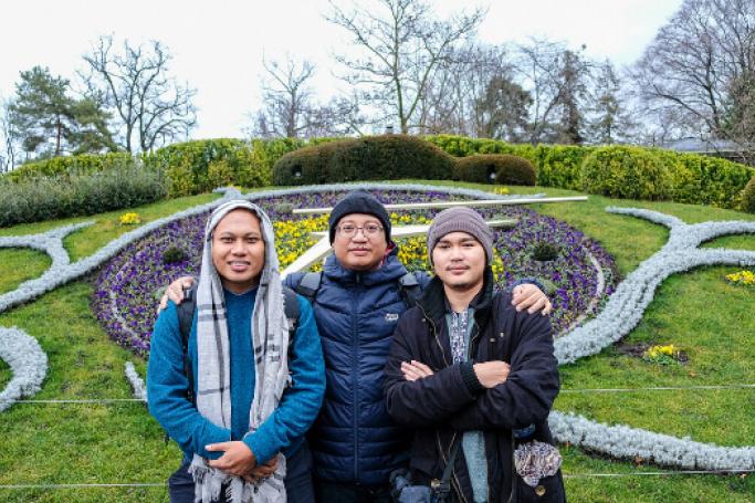 Lwin Mang Maung Swe, Thurein Aung, and Saw Kapru Soe (from left to right) in Geneva during the Winterschool for Thinktankers. Photo: IDRC/CRDI
