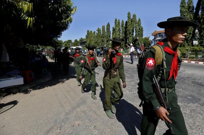 Myanmar soldiers on the move. Photo: Nyein Chan Naing/EPA
