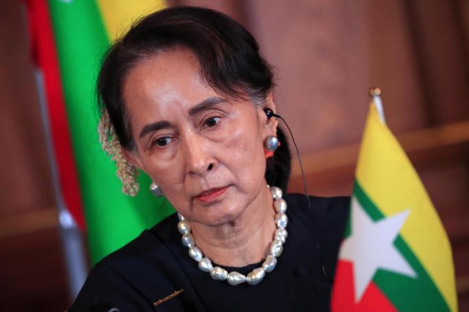 (FILE) Myanmar's State Counsellor Aung San Suu Kyi attends the joint press announcement of the Japan-Mekong Summit Meeting at the Akasaka Palace State Guest House in Tokyo, Japan, 09 October 2018. Photo: EPA