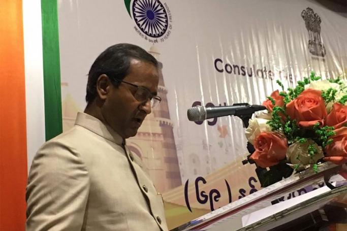 H.E. Nandan Singh Bhaisora speaks at 69th Republic Day in Mandaly on 26 January. Photo: India in Myanmar Consulate General of India, Mandalay
