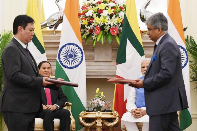 The Prime Minister, Shri Narendra Modi and the President of Myanmar, Mr. U. Win Myint witnessing the exchange of Agreements between India and Myanmar, at Hyderabad House, in New Delhi on February 27, 2020. Photo: PM INDIA