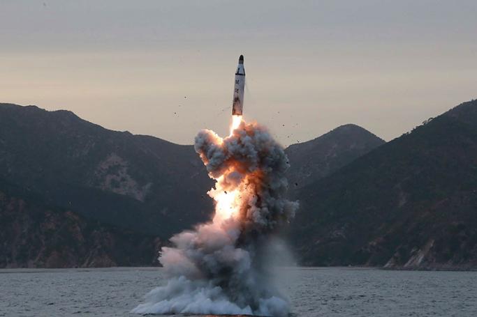 An undated file photo released on 24 April 2016 by North Korean Central News Agency (KCNA) shows an 'underwater test-fire of strategic submarine ballistic missile' conducted at an undisclosed location in North Korea. Photo: EPA
