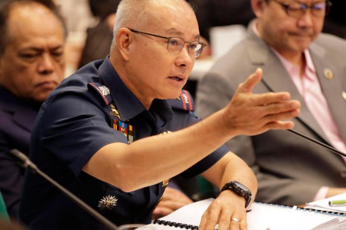 (File) Philippine National Police (PNP) Chief General, Oscar Albayalde, gestures as he testifies during a Senate investigation in Pasay City, Philippines, 01 October 2019. Photo: EPA