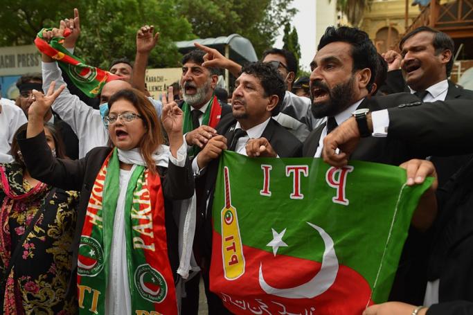 Supporters of former Pakistani prime minister Imran Khan take part in a protest in Karachi, Pakistan, 08 August 2023. Photo: EPA