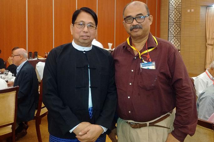 Information Minister Pe Myint with Mizzima correspondent Subir Bhaumik. Photo: Mizzima
