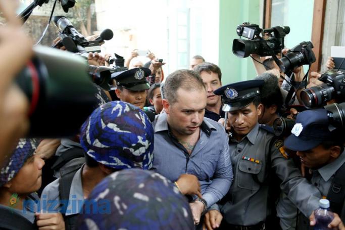 Philip Blackwood comes out from court after being sentenced two and a half years in jail, Yangon on March 17, 2015. Photo: Thet Ko/Mizzima
