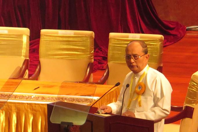 President U Thein Sein speaks a speech during the Union Peace Conference at the Myanmar International Convention Centre (MICC-2) in Nay Pyi Taw on 12 January 2016. Photo: Thet Ko/Mizzima
