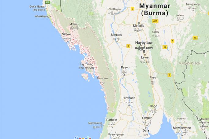 Rakhine State, Myanmar. Map: Google
