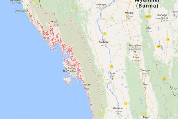Rakhine State, Myanmar. Map: Google
