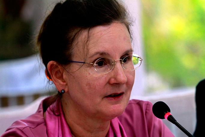 Renata Lok-Dessallien, United Nations Resident and Humanitarian Coordinator and UNDP Resident Representative in Myanmar, talking during a press conference after their visit to Maungdaw conflict area at Sittwe airport in Sittwe, Rakhine State, western Myanmar, 03 November 2016. Photo: Nyunt Win/EPA
