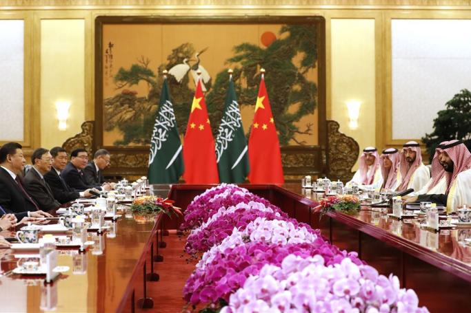 (File) Saudi Crown Prince Mohammad Bin Salman (R) meets with Chinese President Xi Jinping (L) at the Great Hall of the People (GHOP) in Beijing, China, 22 February 2019. Photo: EPA