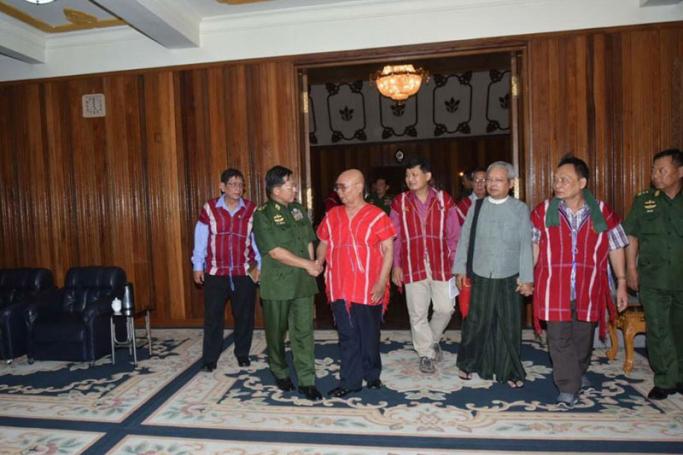 KNU top delegation led by Chairman Saw Mutu Say Phoe met with Tatmadaw (Defence Services) C-in-C Senior Gen. Min Aung Hlaing on May 17 in Nay Pyi Taw. Photo: @Cincds
