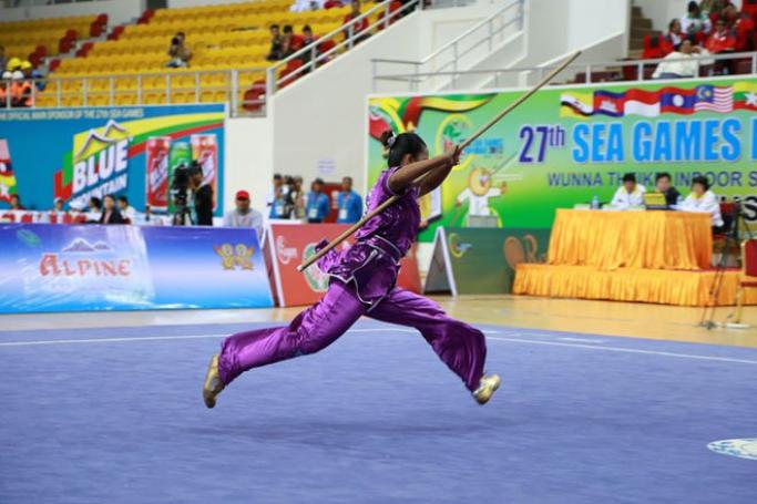 Member of the Myanmar Wushu team in action at the 27th SEA Games hosted by Myanmar in 2013. Photo: Mizzima
