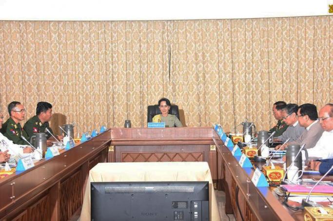State Counsellor Daw Aung San Suu Kyi attends the meeting with Union ministers in Nay Pyi Taw over security situation in Rakhine State. Photo: Myanmar State Counsellor Office
