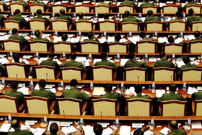 Military representatives in parliament. Photo: Nyein Chan Naing/EPA

