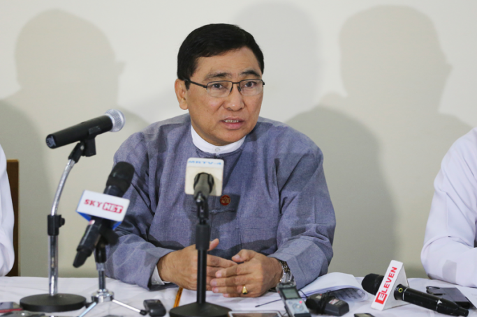 Social Welfare, Relief and Resettlement Minister Win Myat Aye (C) speaks to media during a press conference on Rakhine State's situation in Nay Pyi Taw, Myanmar, 23 January 2018. Photo: Hein Htet/EPA-EFE
