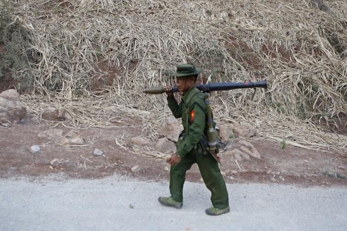 Myanmar soldier on the road in Kokang, Shan State. Photo: EPA
