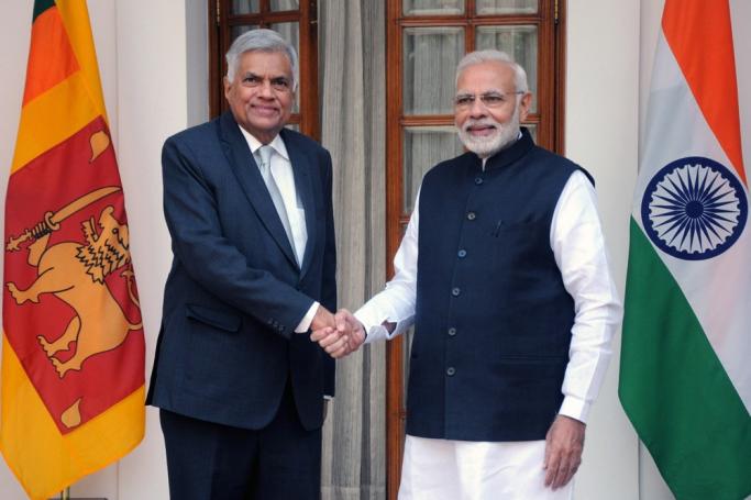 (File) Indian Prime Minister Narendra Modi (R) shakes hands with Sri Lankan Prime Minister Ranil Wickremesinghe (L) prior to their meeting in New Delhi, India, 20 October 2018. Photo: EPA