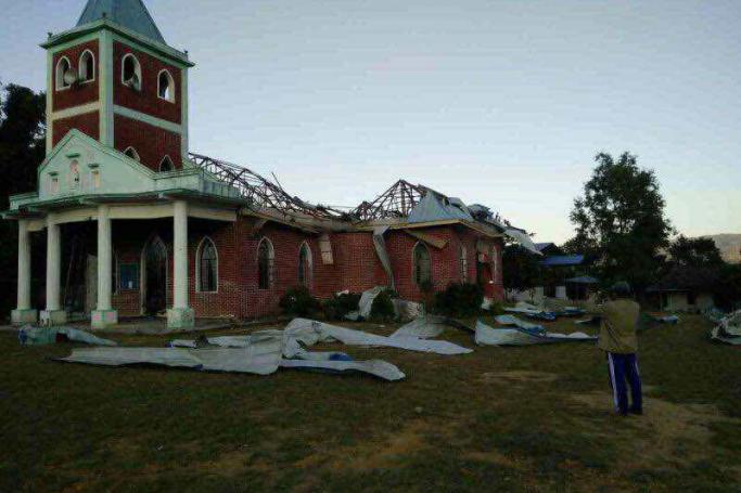 St. Francis Xavier Catholic Church in Mongkoe town, near Myanmar's border with China, was destroyed by an air strike on 3 December 2016. Photo: Hkun Awng Nlam/Facebook
