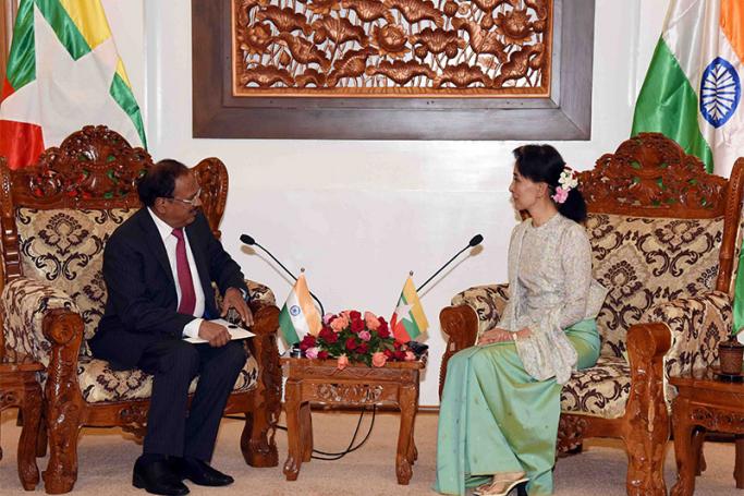 Union Minister for Foreign Affairs Daw Aung San Suu Kyi holds talks Mr. Ajit Doval. Photo: MNA
