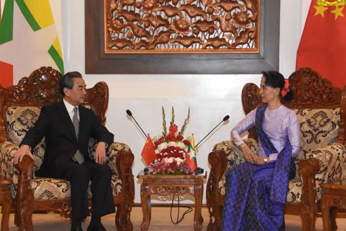 Daw Aung San Suu Kyi, State Counsellor and Union Minister for Foreign Affairs, received Minister for Foreign Affairs Mr. Wang Yi of the People’s Republic of China at the Ministry of Foreign Affairs in Nay Pyi Taw on 20 November 2017. Photo: Myanmar State Counsellor Office
