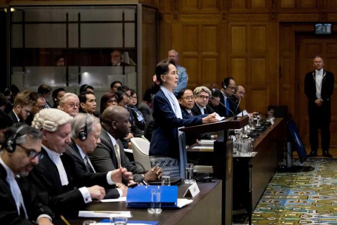China sides with Myanmar in ICJ "genocide" case at the Hague. Myanmar State Counsellor Aung San Suu Kyi speaks at the ICJ in The Hague, The Netherlands, 11 December 2019. Photo: Koen Van Weel/EPA