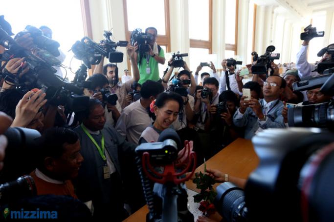 NLD Chairperson Daw Aung San Suu Kyi during a Parliament session in Nay Pyi Taw on 11 November, 2015. Photo: Hong Sar/Mizzima
