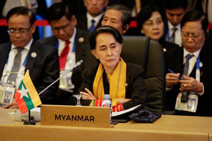 Myanmar's State Councellor and Foreign Minister Aung San Suu Kyi looks on during the 9th ASEAN UN Summit on the sideline of the 31st Association of Southeast Asian Nations (ASEAN) Summit in Manila on November 13, 2017. Photo: AFP
