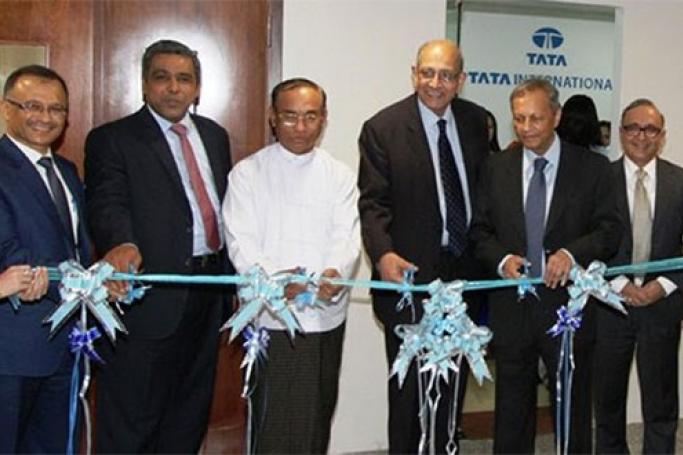 Inauguration of Tata group's new office premises in Yangon, Myanmar, by Harish Bhat, member, Group Executive Council, Tata Sons; Madhu Kannan, member of the Group Executive Council and group head for business development and public affairs, Tata Sons; Vijay Singh, director, Tata Sons, and Ronen Sen, director, Tata Sons. Photo: Tata Group
