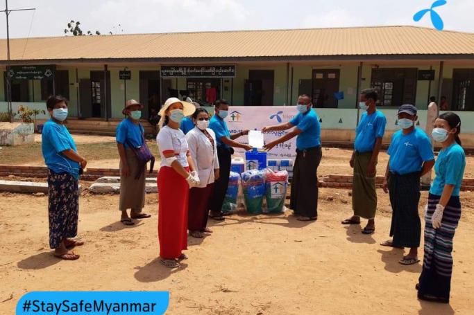 Telenor Myanmar together with NAG started contributing the medical, hygiene and sanitation supplies to 15 makeshift quarantine centers in Bago and Mon. Photo: Telenor Myanmar/Facebook