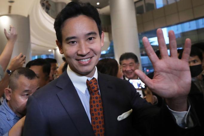 Move Forward Party's leader and its prime ministerial candidate Pita Limjaroenrat greets after a press confernce with leaders from seven other parties in Bangkok, Thailand, 17 July 2023. Photo: EPA