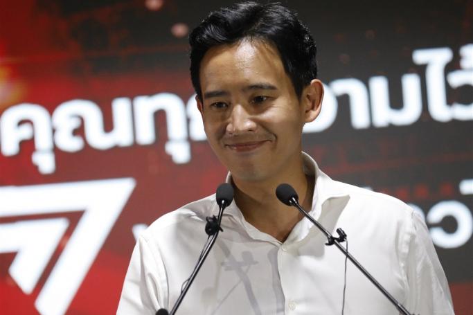 Move Forward Party's leader and prime minister candidate Pita Limjaroenrat addresses a press conference after the polls closed in the general election at the party's headquarters in Bangkok, Thailand, 14 May 2023. Photo: EPA