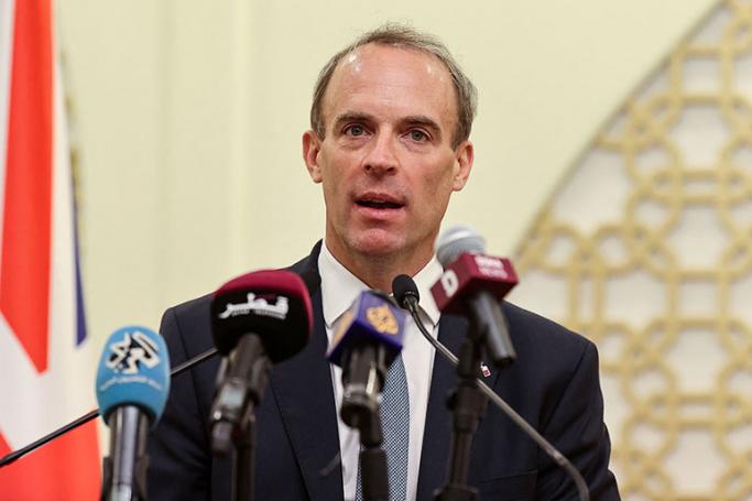  Britain's Foreign Secretary Dominic Raab speaks during a joint press conference with Qatar's foreign minister, in the capital Doha, on September 2, 2021. Photo: AFP