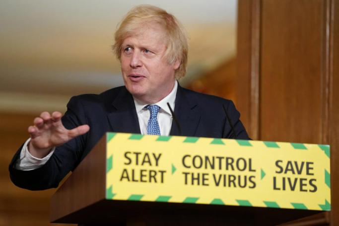 A handout photo made available by n10 Downing street shows Britain's Prime Minister Boris Johnson holding a digital Covid-19 press conference in n10 Downing street in London, Britain, 03 July 2020. Photo: EPA