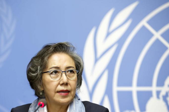 Yanghee Lee, Special Rapporteur on the situation of human rights in Myanmar, speaks to the media about the main findings of the UN Special Rapporteur on human rights in Myanmar and the Independent International Fact-Finding Mission on Myanmar during a press conference, at the European headquarters of the United Nations in Geneva, Switzerland, 17 September 2019. Photo: Salvatore Di Nolfi/EPA