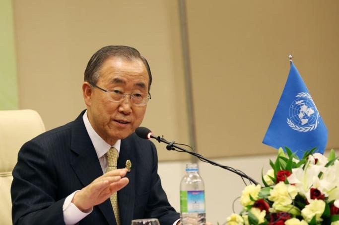 UN Secretary-General Ban Ki-moon speaks at a press conference in Nay Pyi Taw on November 13, 2014. Photo: Hong Sar/Mizzima
