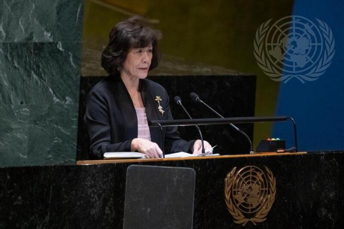 Noeleen Heyzer, Special Envoy of the Secretary-General on Myanmar, briefs the General Assembly. Photo: UN 
