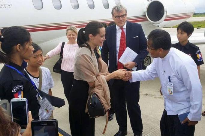 UNHCR Special Envoy Angelina Jolie Pitt arrives at Nay Pyi Taw airport in Myanmar on July 29, 2015. Photo: Angelina Jolie/Facebook
