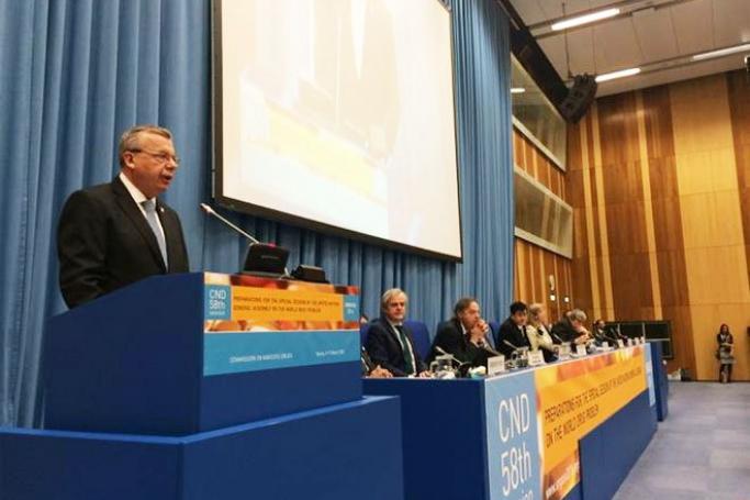 UNODC Executive Director Fedotov addressing Special Segment of CND at the 58th Session of the Commission on Narcotic Drugs (CND) in Vienna Austria on March. 9, 2015. Photo: ungass2016/Twitter
