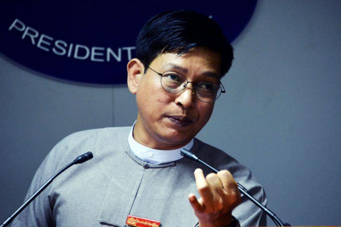 Myanmar government spokesman Zaw Htay speaks during a press conference at the Presidential Palace in Naypyidaw. Photo: AFP