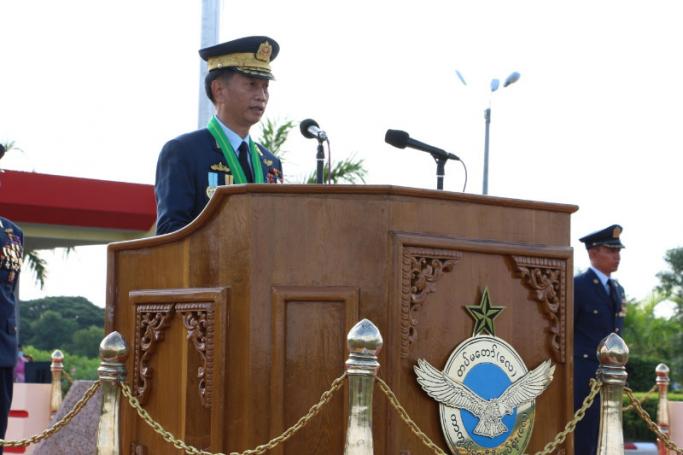 Regime Air Force chief General Tun Aung at the graduation ceremony of the 84th intake of trainee air force pilots at Meiktila air base on October 28, 2022. Photo: Cincds