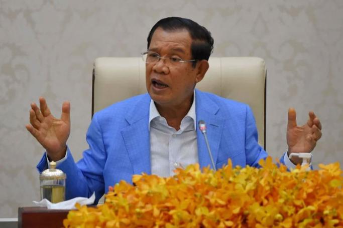Cambodia's Prime Minister Hun Sen speaks to the media during a press conference at the Peace Palace in Phnom Penh. Photo: AFP