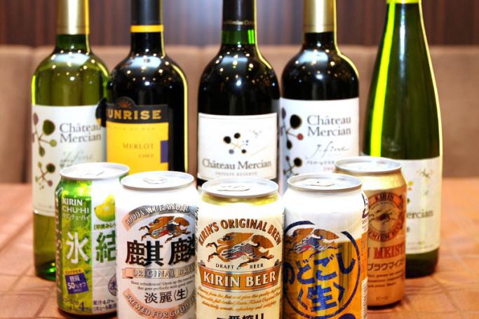 Products of Japan's beer giant Kirin Brewery and winery Mercian. Photo: AFP