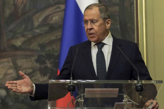 Russian Foreign Minister Sergei Lavrov speaks at a press conference with Indian External Affairs Minister Dr. Subrahmanyam Jaishankar during their meeting in Moscow, Russia, 08 November 2022. Photo: EPA