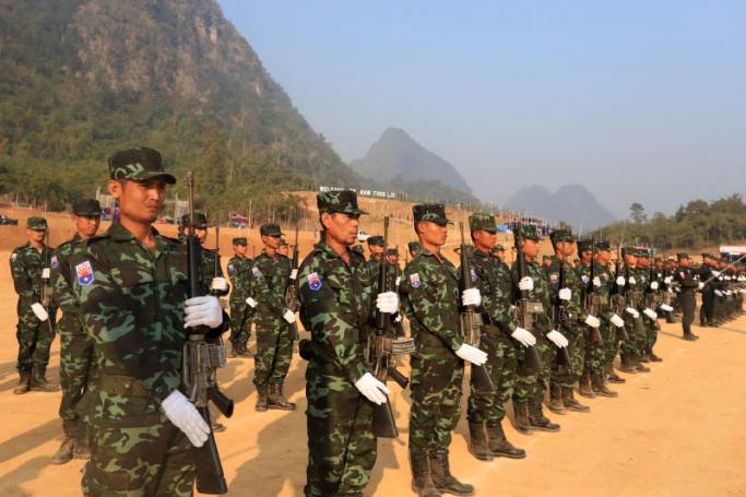 Karen National Liberation Army soldiers taking part in a parade for the 70th anniversary of the Karen revolution at a remote base on the Thai-Myanmar border in 2019. Photo: Handout/KNU/AFP
