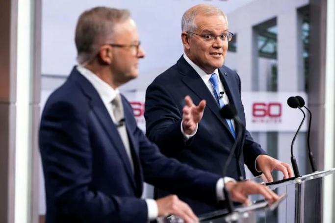 Scott Morrison (right) debated with Labor Party leader Anthony Albanese (left) ahead of this month's elections. Photo: AFP