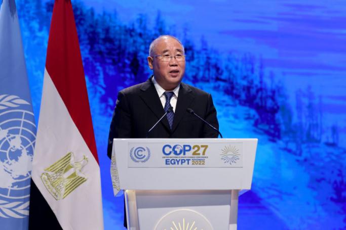 China's special climate envoy Xie Zhenhua delivers a speech at the COP27 climate conference at the Sharm el-Sheikh International Convention Centre, in Egypt's Red Sea resort city of the same name, on November 8, 2022. Photo: AFP