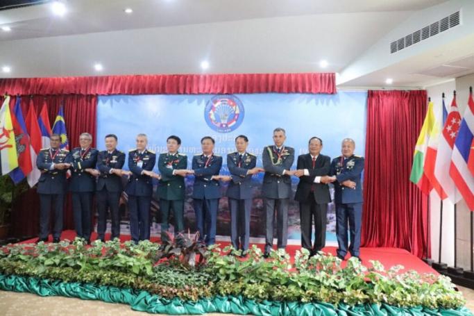 Tun Aung poses for a group photo at the 19th ASEAN Air Chiefs Conference in Laos last week. Photo: GNLM
