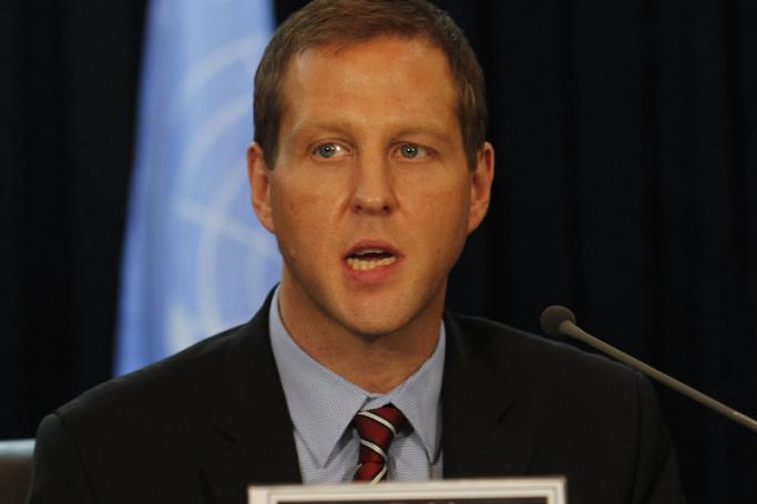 James Rodehaver, head of human rights for the UN mission in Afghanistan, speaks during a news conference in Kabul. Photo: AFP